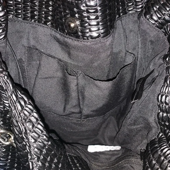 KENNETH COLE REACTION Black & Silver Chain Magnetic Closure Handbag Purse - Picture 11 of 14